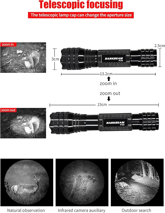 DARKBEAM ir Flashlight Infrared 850nm Lights LED Mini for Night Vision, Rechargeable Portable Tactical ir Illuminator Torch, Focus Adjustable for Hunting, Observation, Search