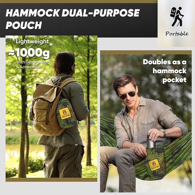 Camping Hammock with Mosquito Net, 500 lbs Portable Hammock with Tree Straps, 2-in-1 Double/Single Travel Hammock Tent for Outside/Indoor/Backpacking/Beach - Plaid Camouflage