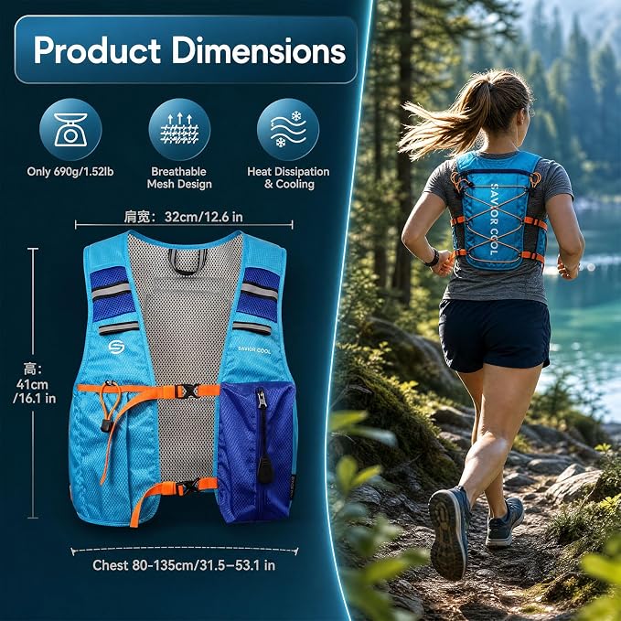 Cooling Vest for Men Women, Hydration Vest for Running Hiking | 2L Water Bladder，3 Cold Source