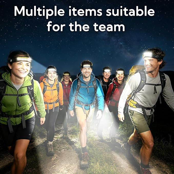 Headlamp Rechargeable 8-Pack，LED Head Torch with 8 Light Modes (White/Yellow/Red + Spotlight), Motion Sensor & Hands-Free Headband, USB Rechargeable for Camping, Running & Repairs, Fishing, Cycling