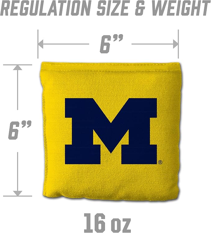 YouTheFan Officially-Licensed NCAA Set of 8 Cornhole Bags - All Weather Dual Sided Slide & Stop - Regulation Size with Carry case