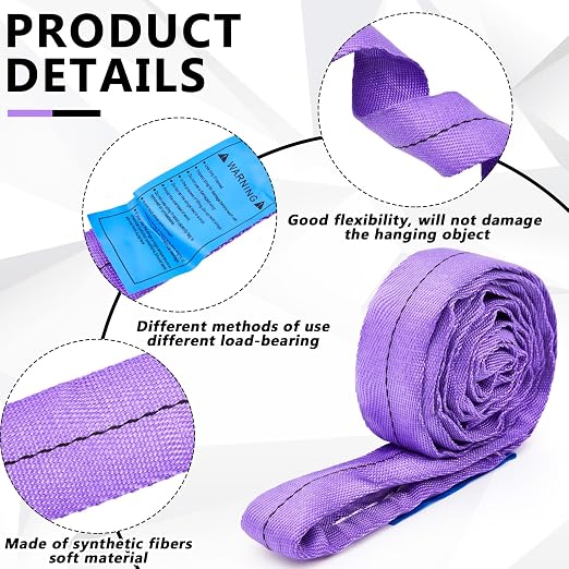Fabbay 4 Pcs 4 Feet Heavy Duty Polyester Endless Loop Round Lift Slings Lifting Straps for Hoist Towing Moving Furniture Rigging Equipment, 2600 LB Vertical 2100 LB Choker 5200 LBs Basket(Purple)