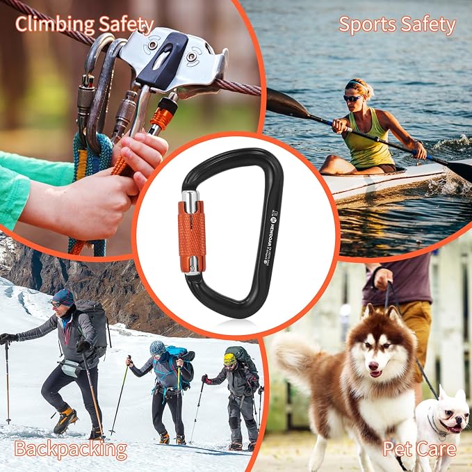 NewDoar 28KN UIAA & CE Certified Auto Climbing Carabiner Professional Heavy Duty Caribeaner for Rappelling D-Shaped