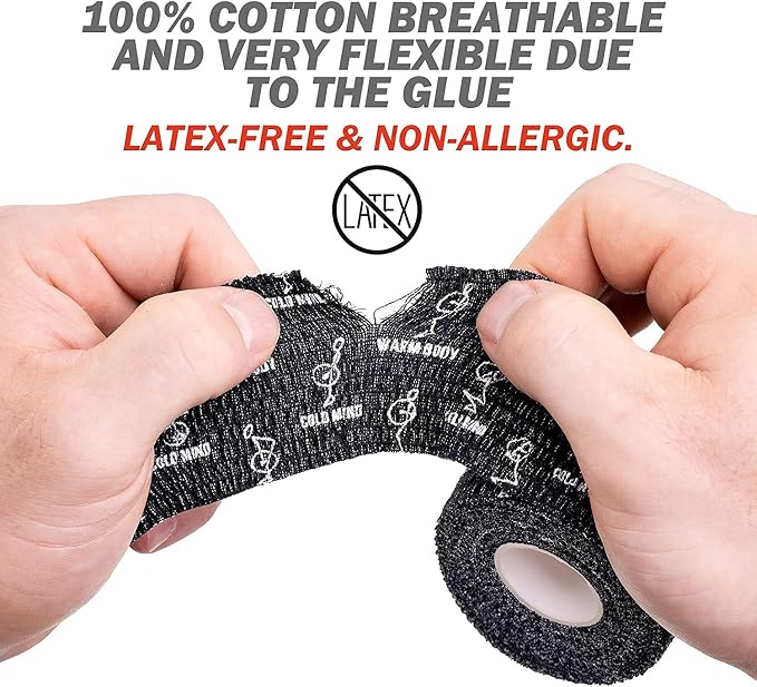 WARM BODY COLD MIND 1.85" Weightlifting Thumb Tape - Hook Grip Tape for Powerlifting, Cross Training, Gym Tape, Workout, Weight Lifting Tape, Athletic Finger Wrap (BlackFocus 12 Rolls)