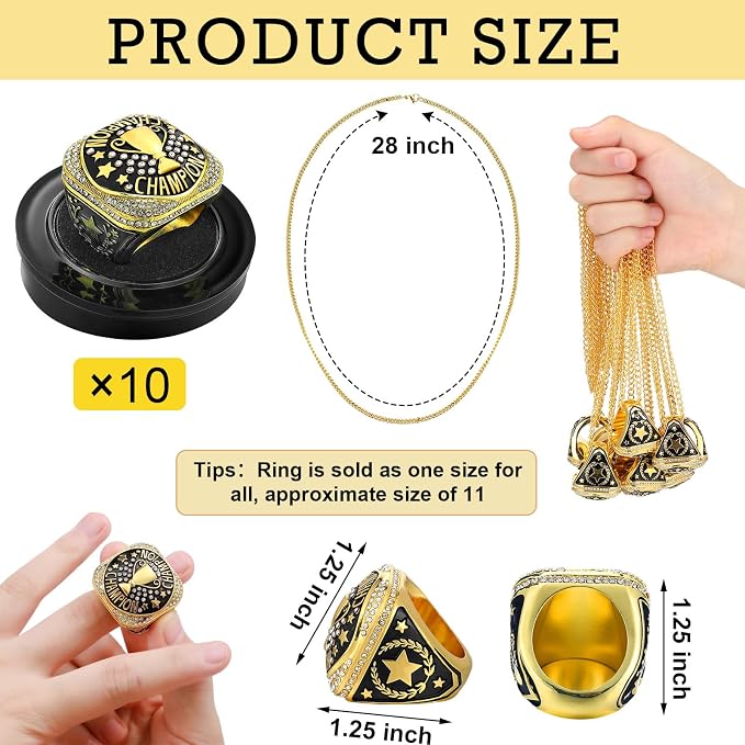 Highergo 10 Pcs Basketball Softball Baseball MVP Dancer Champion Trophy Ring with Display Stand Star Football Soccer Volleyball Golf Cheerleading Bowling Track Field
