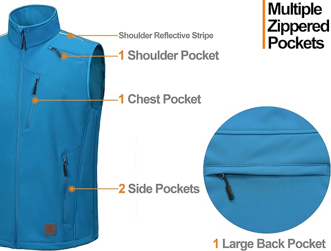 Little Donkey Andy Men's Lightweight Fleece Lined Softshell Vest Windproof Sleeveless Jacket for Hiking Travel Golf