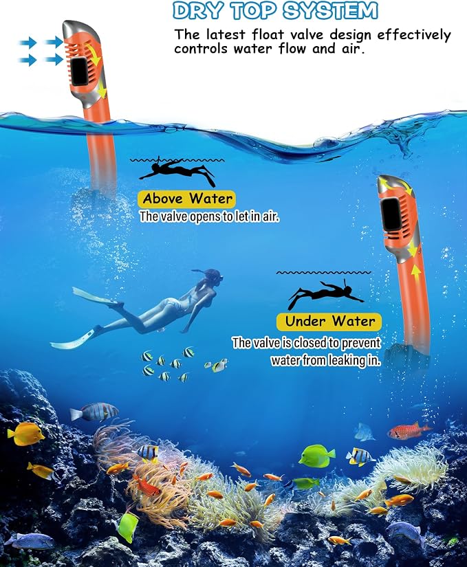 Greatever Dry Snorkel Set,Panoramic Wide View Anti-Fog Scuba Diving Mask,Professional Snorkeling Gear for Adults Kids