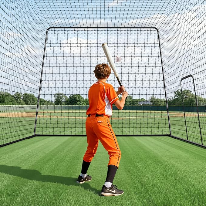 VEVOR Baseball Batting Cage,Professional Softball Baseball Batting Hitting Training Net,Heavy Duty Enclosed PE Practice Portable Pitching Cage Net&Carry Bag,for Backyard,Field,Indoor&Outdoor