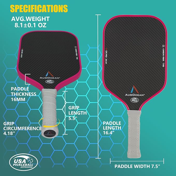 Pickleball Paddle,Pickleball Paddles-3K Raw Carbon Fiber Pickle Ball Paddle Surface with Great Grit & Spin,T700 Pickleball Racket with Excellent Power,Control and Balance,USAPA Approved