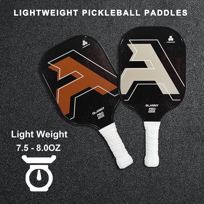OLANNY Graphite Pickleball Paddles Set- Premium Rackets Fiber Face & Polymer Honeycomb Core Pickleball Set Includes Pickleball Paddles + Pickleball Balls+ Replacement Soft Grip + 1 Bag