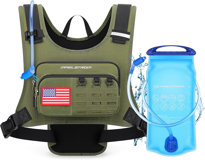Maelstrom Hydration Vest with 2L Water Bladder Backpack for Running Hiking | Chest Pack, BPA-free, High Flow Bite, Reflective Stripe, Helmet Buckle, Detachable, Breathable Pad, for Cycling, Marathon