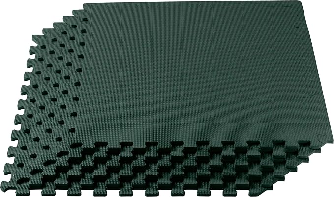 We Sell Mats 1/2" Thick Multipurpose EVA Foam Exercise Floor Mat, Interlocking Tiles, Anti-Fatigue for Home or Gym, 24 in x 24 in, 4 Tiles, Hunter Green