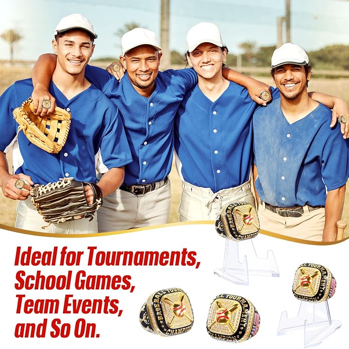 Misdary Soccer Baseball Basketball Championship Rings with Holder Most Valuable Player Trophy Gold Ring Award Gift Team Prize for Football Tournament Winner