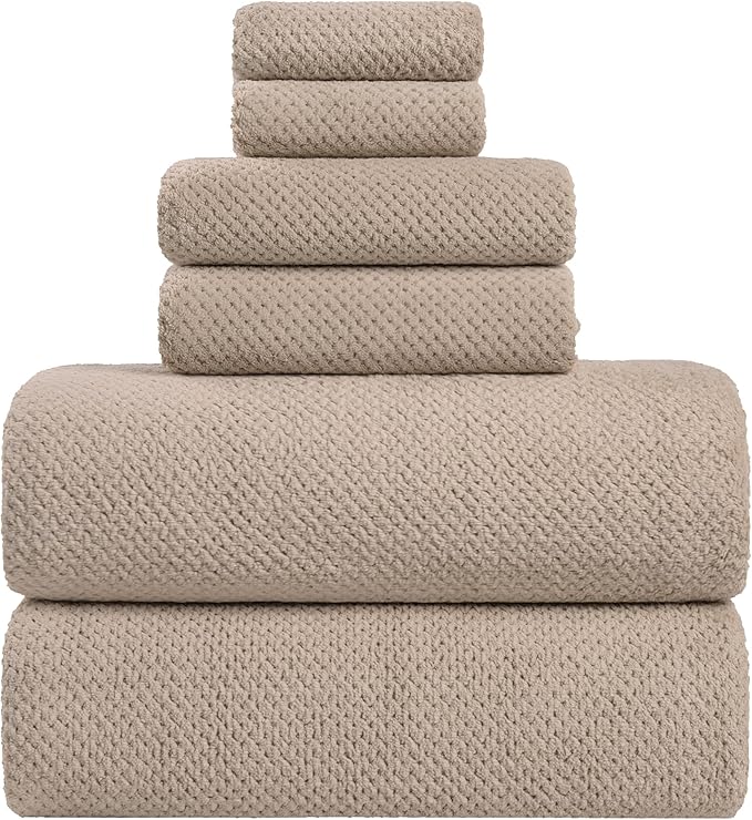 Extra Large Bath Sheets Set 6-Piece, 2 Bath Towels 40x80 Inches, 2 Hand Towels, 2 Washcloths, Soft Absorbent Quick Dry Microfiber Towels for Bathroom Beach Pool Gym Spa, Beige