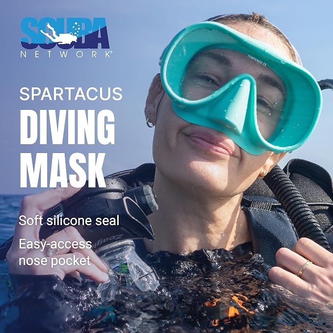 Spartacus Frameless Dive Mask, Ultra-Clear Low-Iron Glass, Wide View, Low Volume, 100% Silicone Skirt