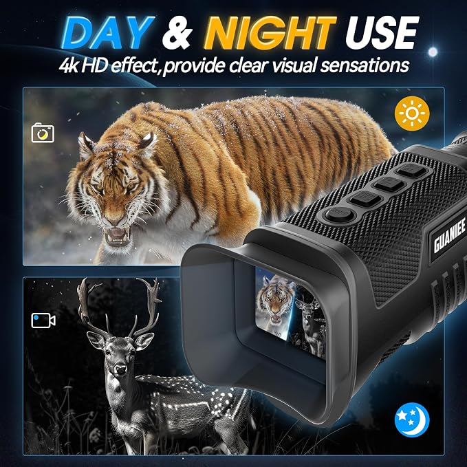 Night Vision Monocular 4K Digital Infrared Night Vision with 2" Larger Screen, 8X Digital Zoom, 2200mAh Rechargeable Battery, Tripod, 32G SD Card