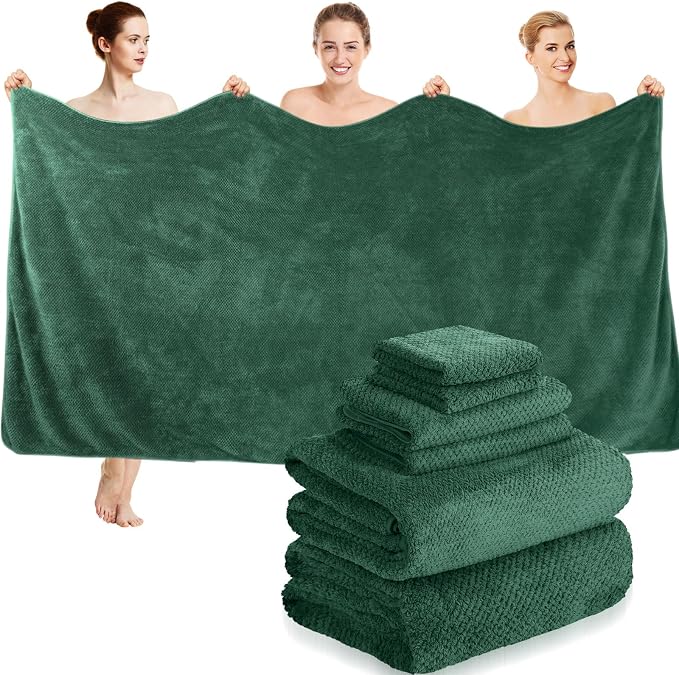 Peryiter Oversized Bath Towels Set of 6 for Adults 40x80 Inches Extra Large Bath Towel Sets Bathroom Sheets Jumbo Shower Towels Quick Dry Absorbent Soft Microfiber for Adults (Dark Green)