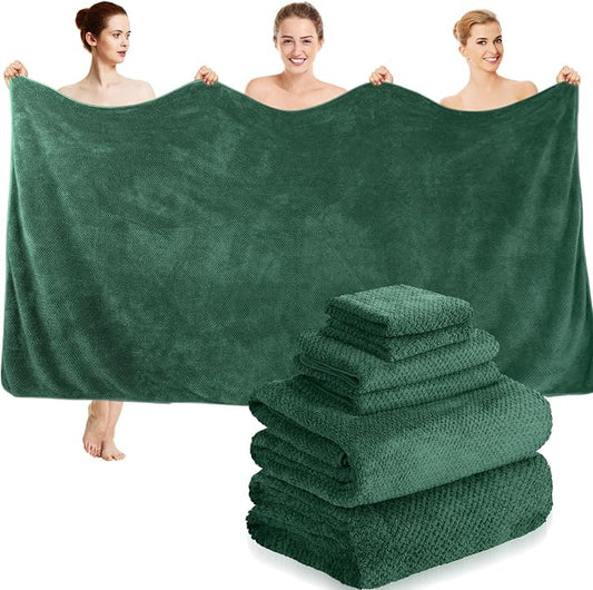 Peryiter Oversized Bath Towels Set of 6 for Adults 40x80 Inches Extra Large Bath Towel Sets Bathroom Sheets Jumbo Shower Towels Quick Dry Absorbent Soft Microfiber for Adults (Dark Green)