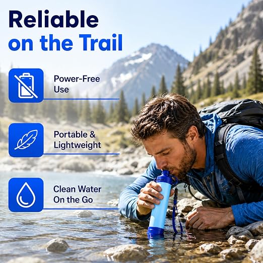 Emergency Water Filter Straw, Portable, Lightweight, for Hiking, Camping, Travel (2PCS)
