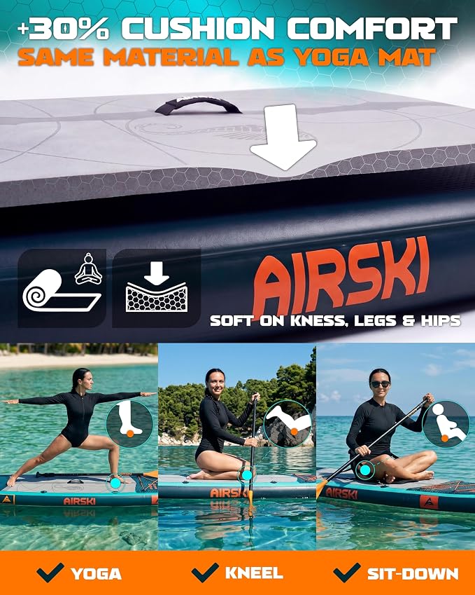 11'x34'' Extra Wide Inflatable Paddle Board, Stand-up Paddleboard for Adults, 420lb Capacity, Anti-Slip EVA, Stand-up Paddle Board for Yoga/Fishing/Family, US Fin, High-Pressure Pump, 100L Bag