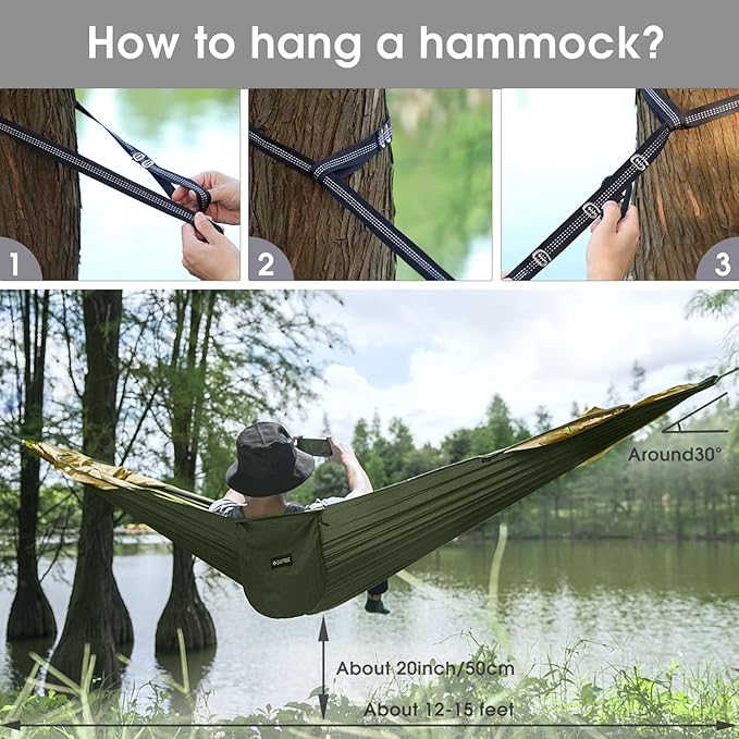 G4Free Large Camping Hammock with Mosquito Net and Rain Fly- 2 Person Portable Hammock with Bug Net and Tent Tarp for Outdoor Hiking Camping Backpacking Travel