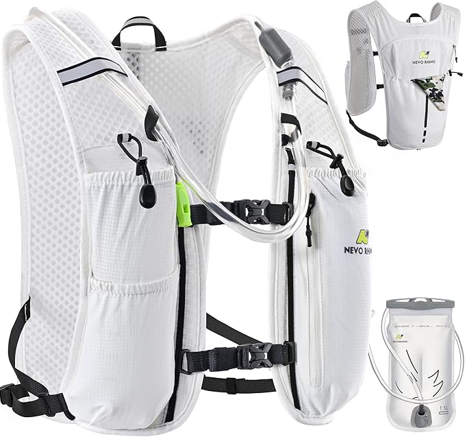 N NEVO RHINO Running Vest, Hydration Vest Pack, Lightweight Hydration Backpack with 1.5L Water Bladder for Hiking, Trail,Cycling,Bike,Marathons for Women Men