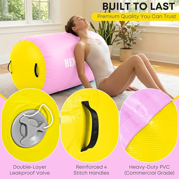 Inflatable Gymnastics Air Barrel Roller with Electric Pump, Heavy Duty PVC Tumbling Barrel Back Handspring Trainer, Air Tumble Track Mat for Home Gym, Cheerleading, Yoga Practice