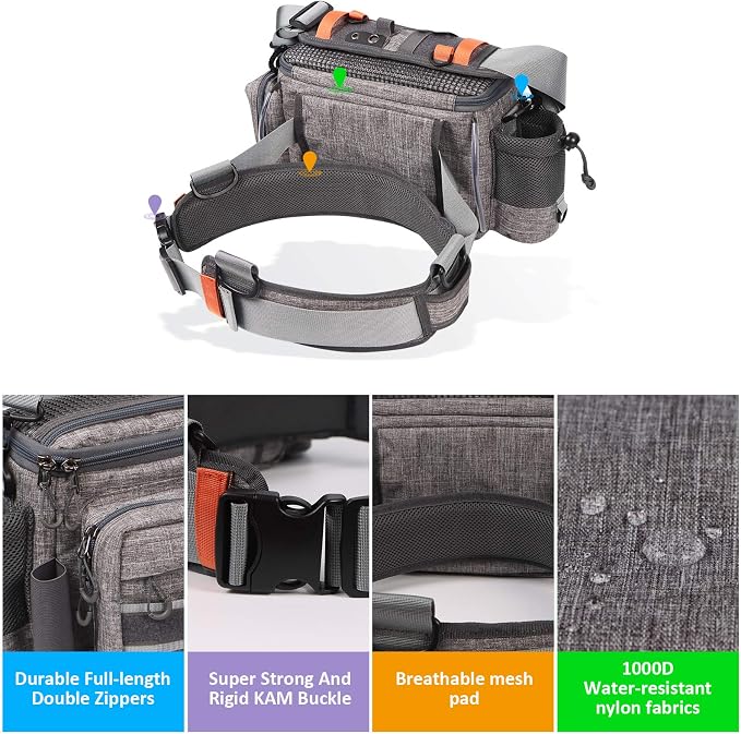 YVLEEN Sling Fishing Tackle Bag - Outdoor Tackle Box - Water-Resistant Waist Bag Cross Body Fly Fishing Sling Pack
