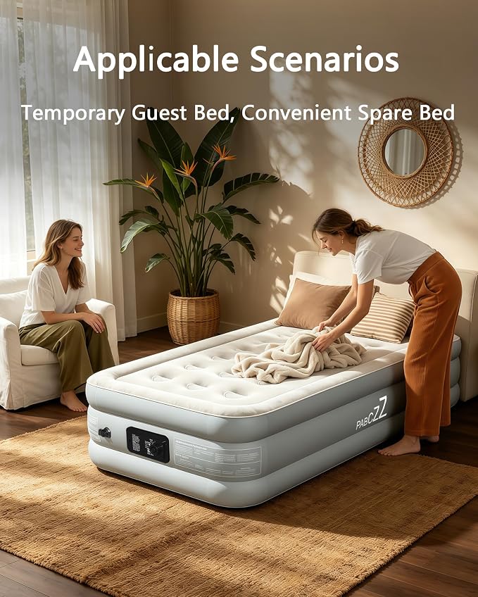 air Mattress, 18-inch Thickened Twin air Mattress, Suitable for Home use, Camping and Travel, Features Quick Inflation and deflation to Save You time (Light Gray, Twin)