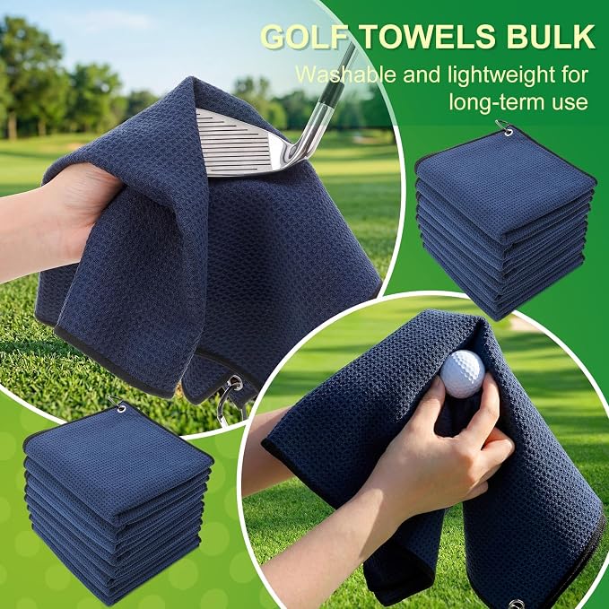 Batiyeer Golf Towels Bulk for Bags 16'' x 24'' Microfiber Waffle Pattern Golf Towels Trifold with Clip for Hiking,Tournament, Yoga