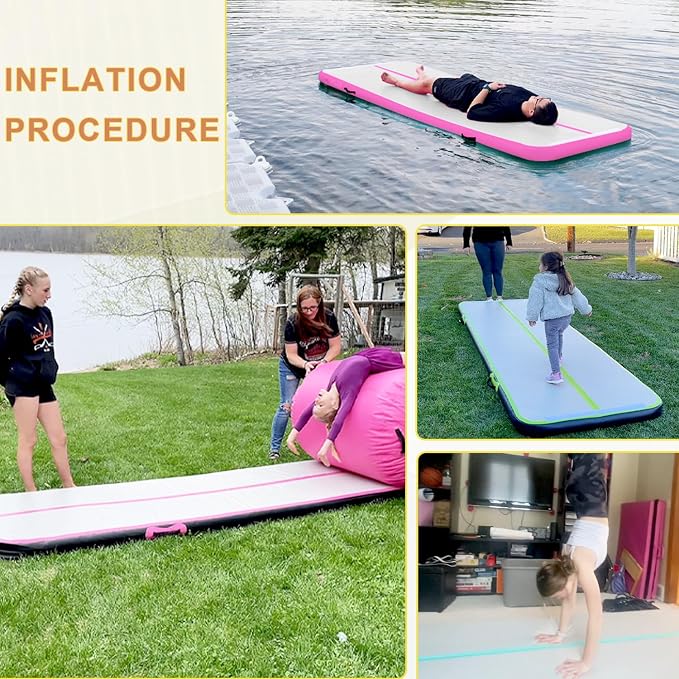 Inflatable Air Gymnastics Mat Tumble Track, 6.6/10/13/16/20ft Tumbling Mat Air Tumbling Track, Air Training Mat with Air Pump for Home/Water Fun/Gym/Yoga/Training/Cheerleading