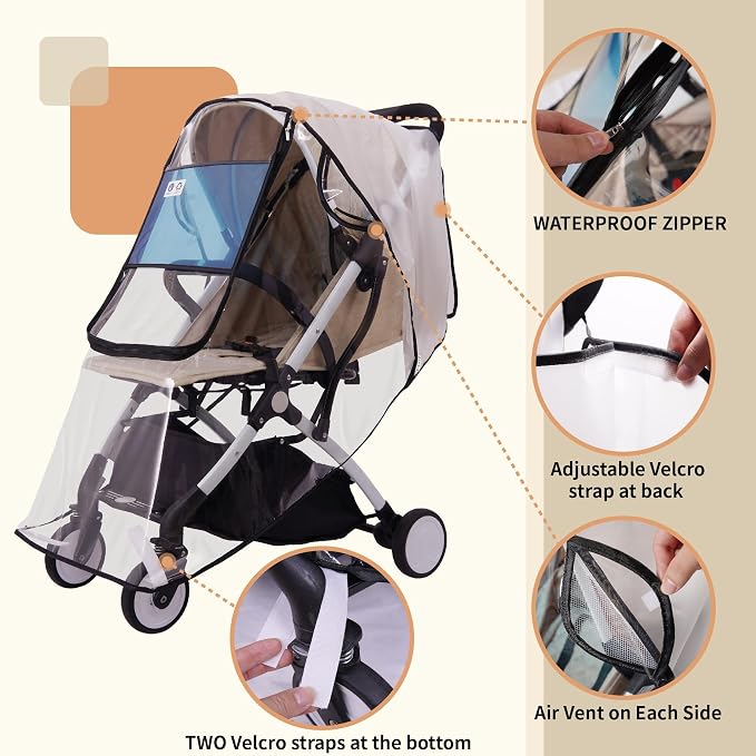 Bemece Stroller Rain Cover, Universal Stroller Accessory, Baby Travel Weather Shield, Windproof and Waterproof, Protect from Dust and Snow