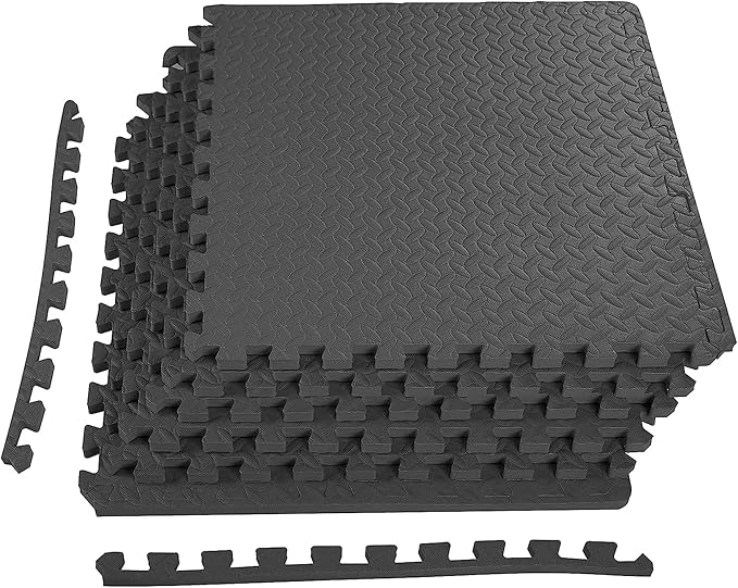 BalanceFrom 6 Piece Foam Floor Mat Puzzle Tiles, 3/4” Thick, 24 Sq Ft, Black