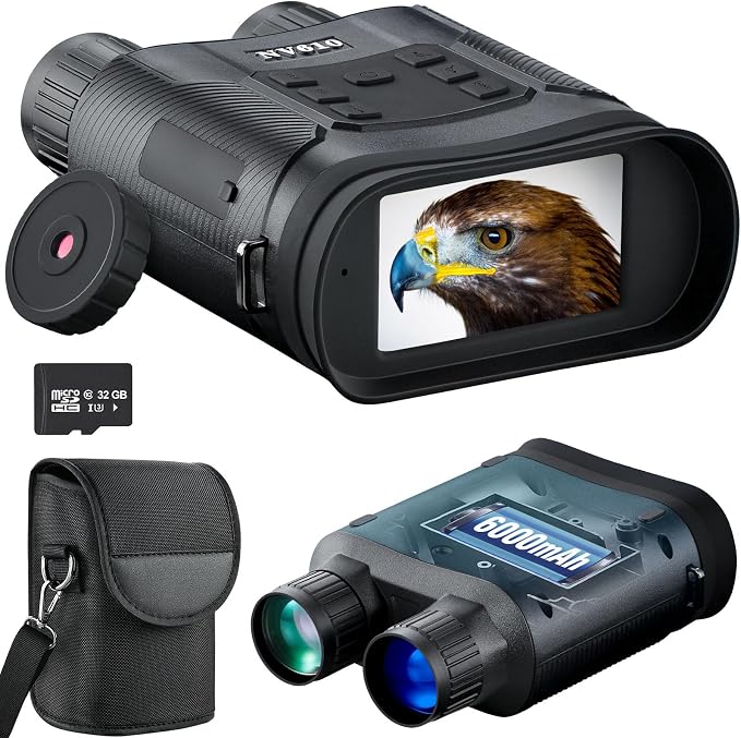 Night Vision Binoculars Long-Lasting for Total Dark up to 1312ft, 6X Zoom & F1.4 Aperture with Night Vision Camera, Rechargeable Night Vision Goggles for Camping, Security, Outdoor, Animal Viewing