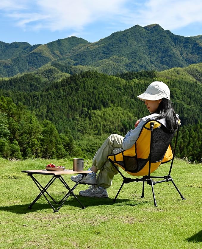 iClimb Ultralight Compact Camping Folding Beach Chair with Anti-Sinking Large Feet and Back Support Webbing (Red - Square Frame)