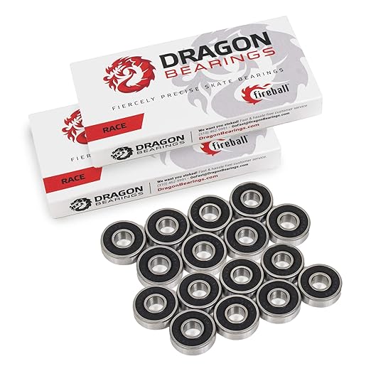 Fireball Dragon Roller Skate Bearings 16 Pack - High Performance Skate Rated Rollerblade Bearings - Dragon Roller Bearing Inline Skate Bearings, Guaranteed for Life (ONE Size, Race)