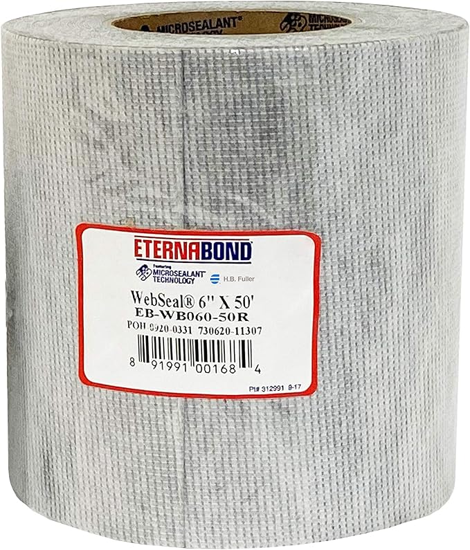 EternaBond WebSeal White 6" x50' MicroSealant Woven Polyester Tape | 23 mil Total Thickness | EB-WB060-50R - Reinforced Fabric for Roof Sealing and Repair