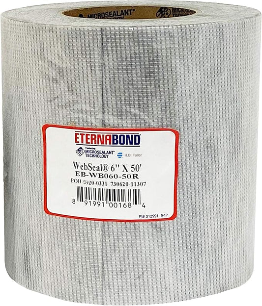EternaBond WebSeal White 6" x50' MicroSealant Woven Polyester Tape | 23 mil Total Thickness | EB-WB060-50R - Reinforced Fabric for Roof Sealing and Repair