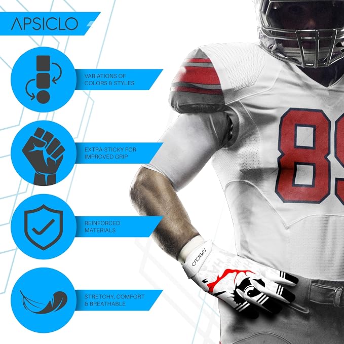 Youth Football Gloves – Sticky Silicone Grip – Youth & Adult Sizes – Breathable, Flexible, Training Football Receiver Gloves & Game Gear