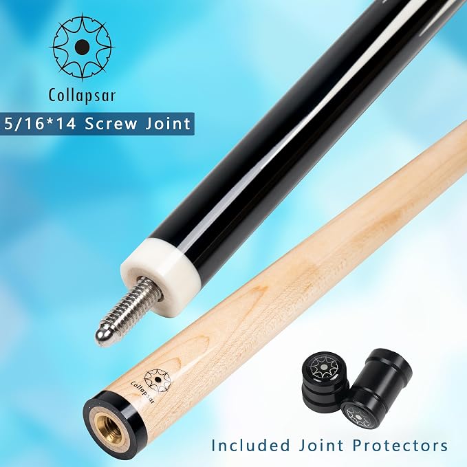 Collapsar CA Pool Stick with 1X1 Hard Case,58" Maple Professional Billiard Cue Stick,19-21 oz Pool Cue Set