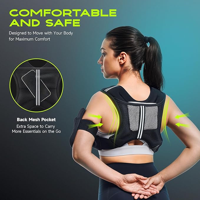 Weighted Vest, Weighted Vest for Women Men, 5lb/10lb/15lb/20lb/25lb/30lb SGS Certified Weight Vest with Pocket Reflective Strips Adjustable Buckle Straps for Walking Running Strength Training Cardio Workout
