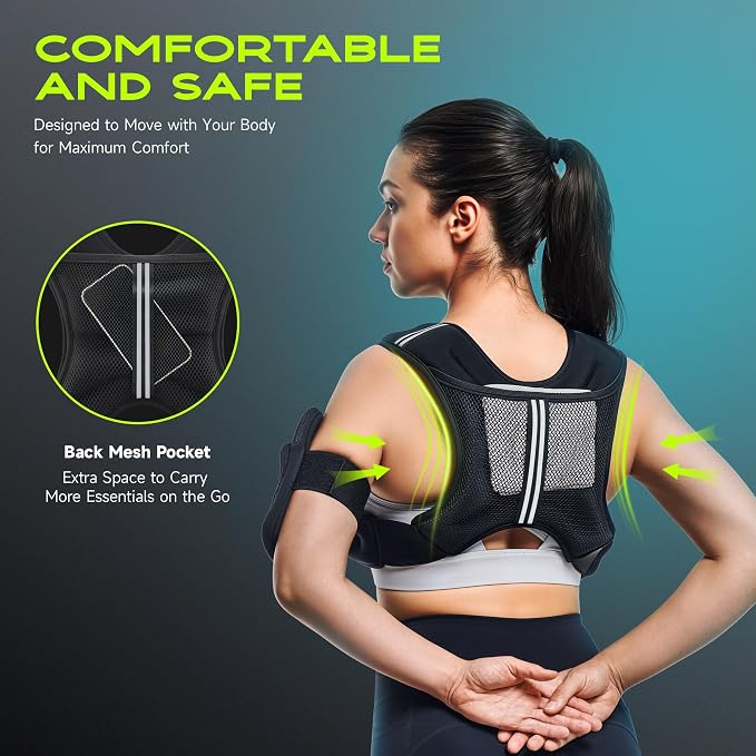 Weighted Vest, Weighted Vest for Women Men, 5lb/10lb/15lb/20lb/25lb/30lb SGS Certified Weight Vest with Pocket Reflective Strips Adjustable Buckle Straps for Walking Running Strength Training Cardio Workout