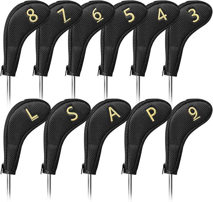 11pcs/Set Golf Club Sock Iron Head Covers Headcover with No. on Both Sides Suitable for Right and Left Handed Golfer Zipper Closure