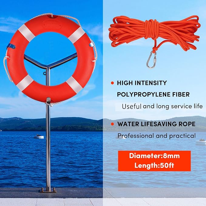 Life Ring 23"/28" Boat Safety Throw Buoy with Reflective Tape & Grab Lines - Orange Life Rings for Boats,Includes Water Floating Saving Rope