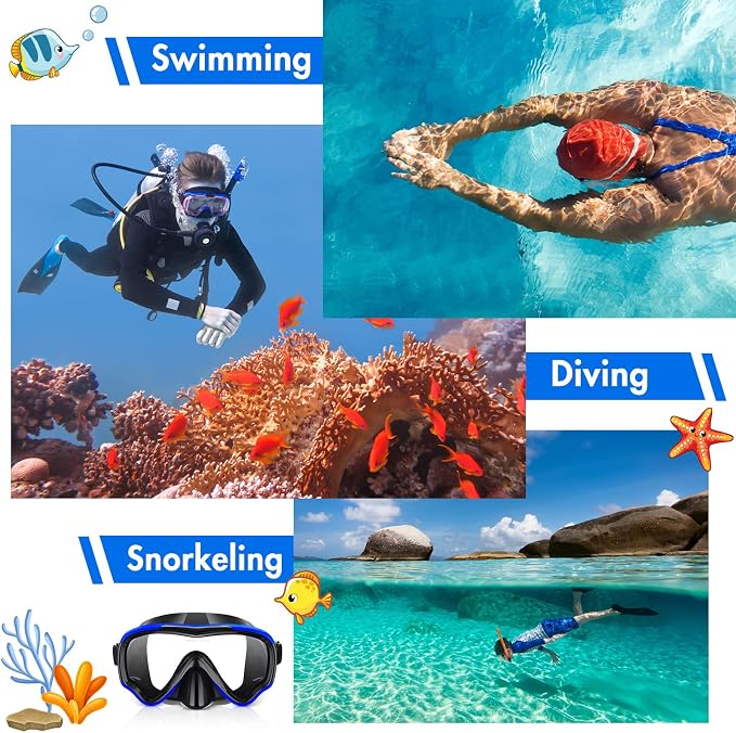 4 Pcs Snorkeling Goggles for Adults Scuba Diving Mask Anti Fog Dive Mask Snorkeling Gear for Men Women Panoramic Swimming Goggles with Nose Cover for Diving, Swimming (Black, Yellow, Blue, Green)