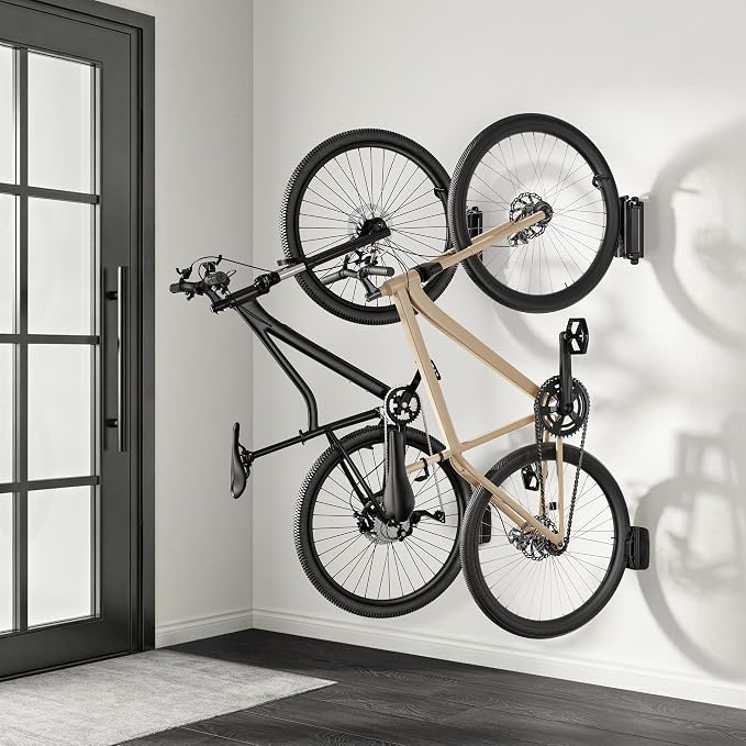 PEGZONE 2 Pack Bike Hooks for Garage, Heavy Duty Swivel Bike Wall Mount, Holds 77 Lbs Bike Wall Hanger, Adjustable Garage Bike Rack for Bedroom Home Office, 2 Pack