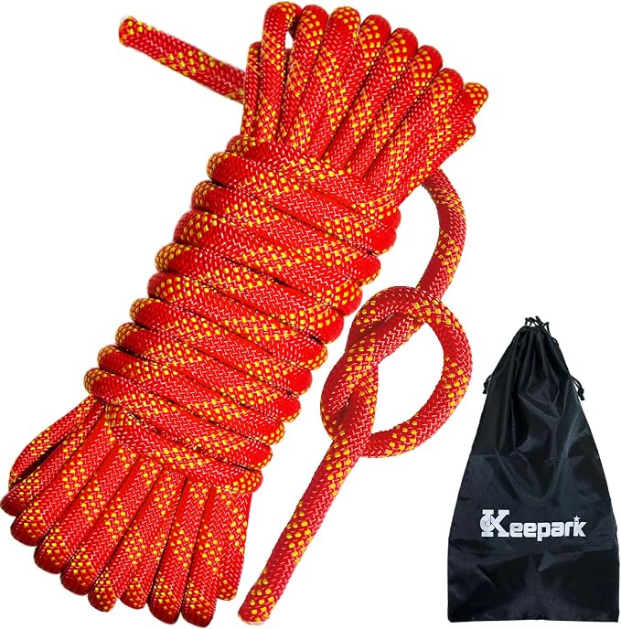 10.5mm Static Climbing Rope - 32FT Heavy Duty Rock Climbing Rope for Adults & Kids, Outdoor Rappelling Ropes for Fire Rescue, Escape, Ice Climbing, Parachute, Caving - Red