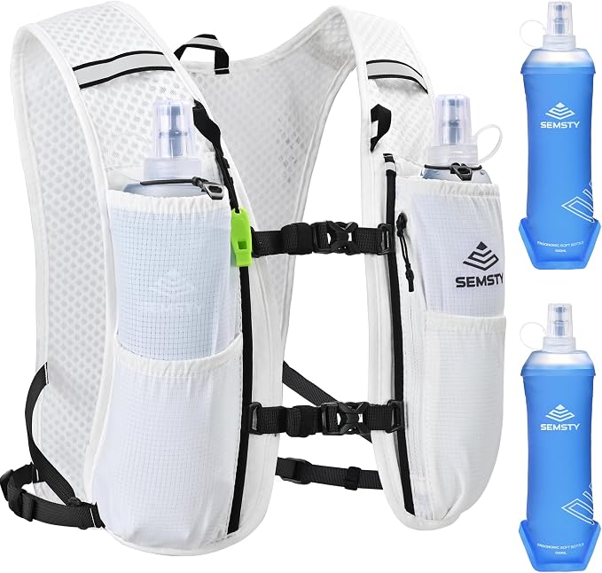 Running Vest for Women Men, 5L Hydration Vest with Dual 500ml Soft Flask, Lightweight Water Backpack, Adjustable Chest Straps Running Hydration Backpack for Running Cycling Hiking