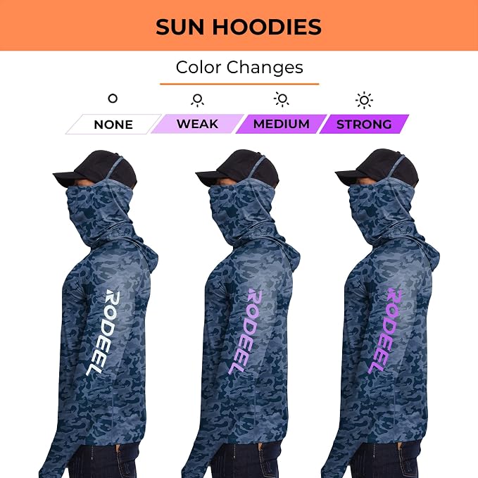 Rodeel Men's UPF 50+ Performance Fishing Hoodie, Long Sleeve Sun Protection Athletic Quick-Dry Breathable T-Shirt