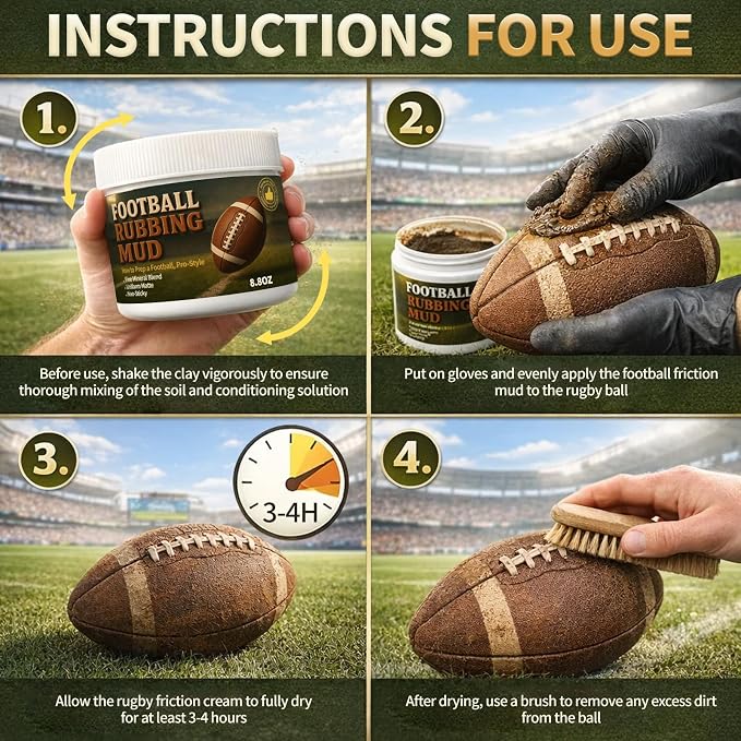 Football Rubbing Mud, 8.8oz Leather Football Conditioning Prep for New & Used Balls, Game Day Grip Conditioning for Practice & Training, Multi-Sport Use, Baseball Mud